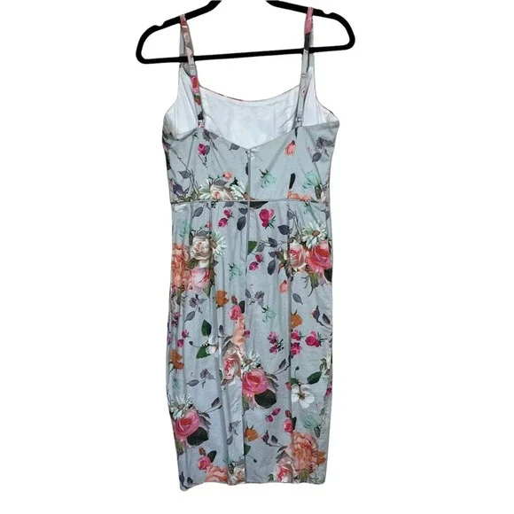 Asos Spaghetti Strap Floral Bodycon Midi Dress Blue Multi Size 6 - Picture 2 of 8